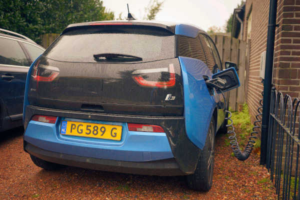 BMW I3 being charged at home